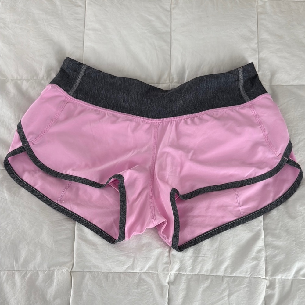 Pink and Gray Athletic Shorts with Moisture-Wicking Fabric